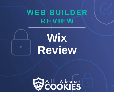A blue background with images of locks and shields and the text &quot;Web Builder Review: Wix Review&quot;