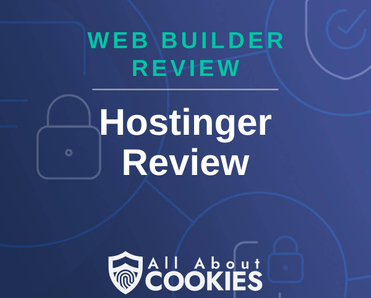 A blue background with images of locks and shields and the text &quot;Web Builder Review: Hostinger Review&quot;