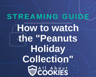 A blue background with images of locks and shields and the text &quot;How to watch the &#x27;Peanuts Holiday Collection&#x27;&quot;