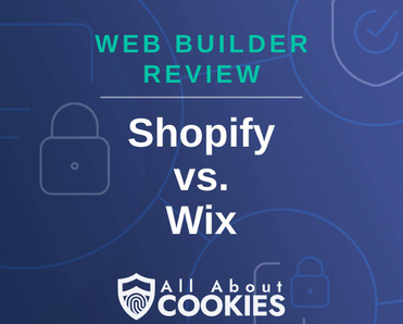 A blue background with images of locks and shields and the text &quot;Shopify vs. Wix&quot;