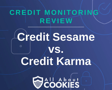 A blue background with images of locks and shields and the text &quot;Credit Sesame vs. Credit Karma&quot;