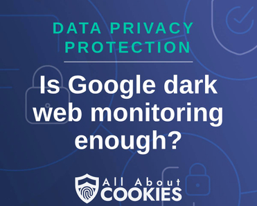 A blue background with images of locks and shields and the text &quot;Is Google dark web monitoring enough?&quot;