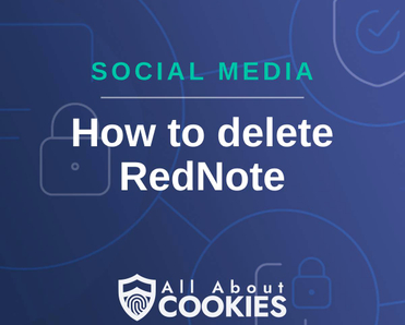 A blue background with images of locks and shields and the text &quot;How to delete RedNote&quot;