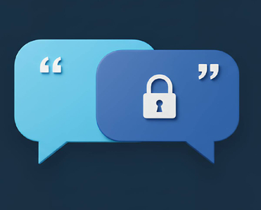 Two chat bubbles with a lock icon signifying encrypted messaging apps