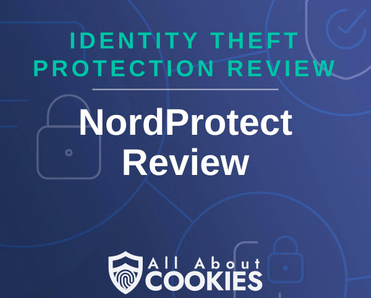 A blue background with images of locks and shields and the text &quot;NordProtect Review&quot;