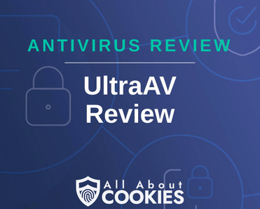 A blue background with images of locks and shields and the text &quot;UltraAV review&quot;