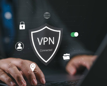 virtual private network concept person using a laptop with VPN connected