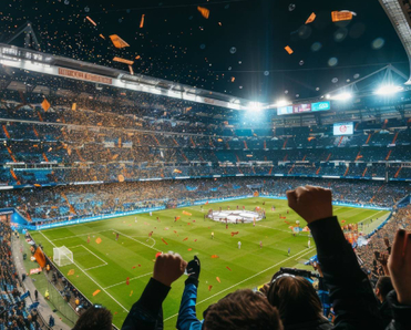 A stadium full of people watching a soccer game. Football fans or spectators at the championship