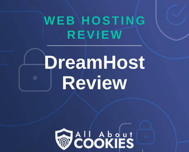 A blue background with images of locks and shields and the text "DreamHost Review"