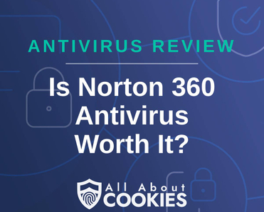 A blue background with images of locks and shields and the text &quot;Is Norton 360 Antivirus Worth It?&quot;