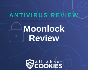 A blue background with images of locks and shields and the text "Moonlock Review"