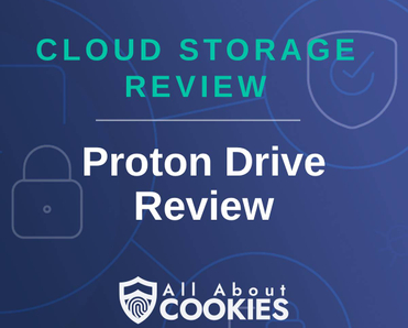 A blue background with locks and the text "Proton Drive Review"