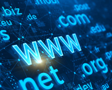 3D concept of top level domain names floating on a computer screen