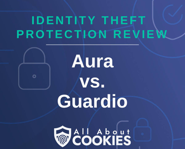 A blue background with locks and the text "Aura vs. Guardio"