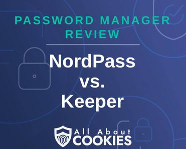 A blue background with locks and the text "NordPass vs. Keeper"