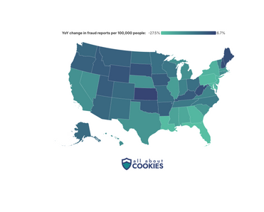 Map of the United States showing where fraud rates are increasing.