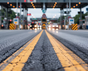 Approaching a busy toll plaze on a highway