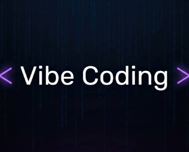Vibe coding neon purple text on dark background with code matric rain