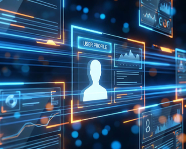 Futuristic image of data profiles on holographic screen