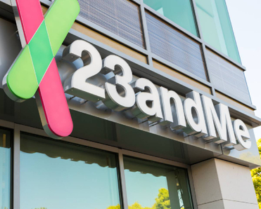 A closeup of 23andMe logo on headquarters building