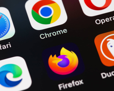 Closeup of browser apps on smartphone like Chrome, Firefox, Edge