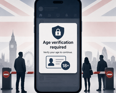 Phone screen with a message blocking the content until user verifies age.