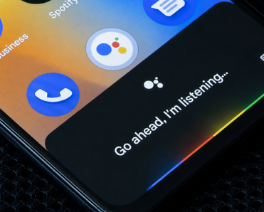 Picture of Google Assistant prompting you to speak into the mic.