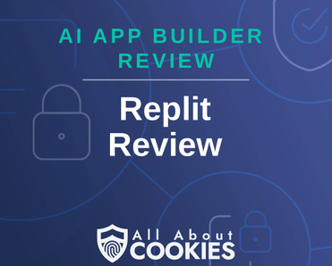 A blue background with locks and the text "AI App Builder Review: Replit Review"