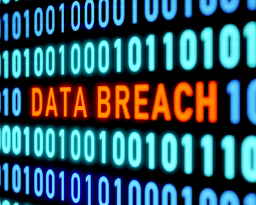 Red text that says Data Breach in lines of binary code.
