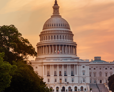 The U.S. House of Representative building at dusk.