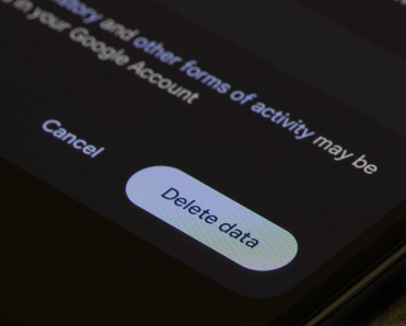 Closeup of Delete Data button in Google Chrome on a Google Pixel Android