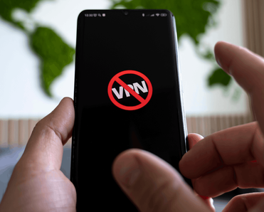 Icon of blocked VPN on a black smartphone screen.