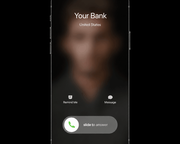 iPhone call screen with blurry background.