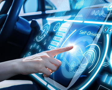 Futuristic instrument panel of vehicle.