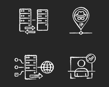 Virtual networking chalk white icons set on black background