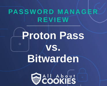A blue background with locks and the text "Proton Pass vs. Bitwarden"