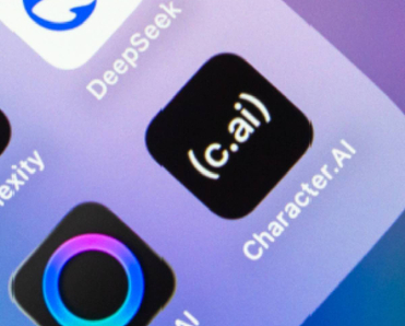Closeup of Character.AI app icon on smartphone next to other AI apps