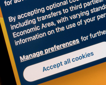 Web page with cookie policy discussing optional and third party cookies