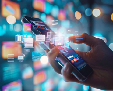 concept of person using smartphone and being bombarded with personalized ads due to tracking