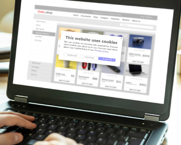 Person shopping online when a cookie pop up prompts to accept cookies to enhance user experience