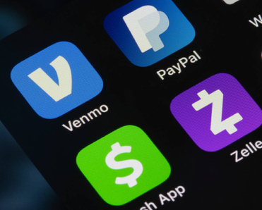 Closeup of P2P apps like Venmo, PayPap, CashApp, and Zelle on iPhone