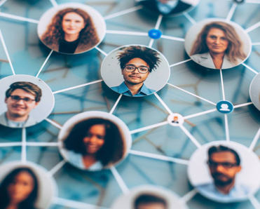 A diverse network of interconnected people portraits