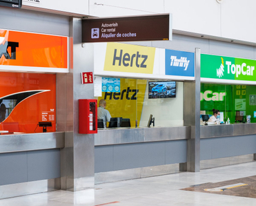 Car rental counters from various rent a car companies in airpot.