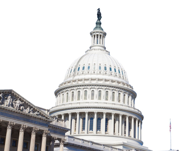 Congress Capitol Building of USA is isolated on white background in Washington DC.