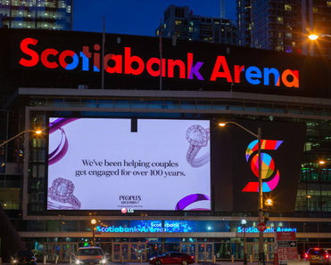 Scotiabank Arena in downtown Toronto illuminated at night