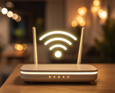 Wi-Fi router sitting on a table.