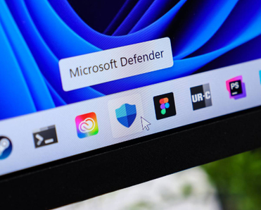 Microsoft Defender application icon displayed on a modern Windows 11 taskbar, emphasizing essential digital security