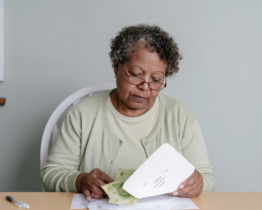 Granny's counting the money.