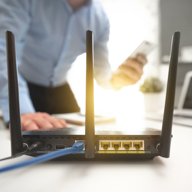 Man working on a router