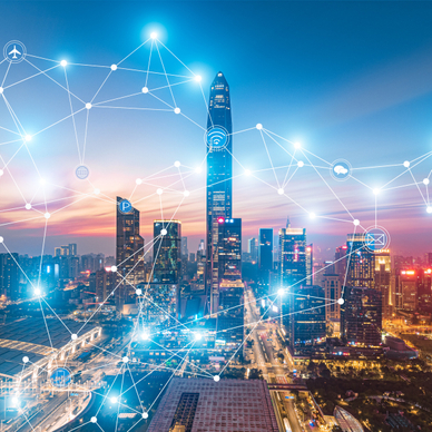 a network of connectivity over a city